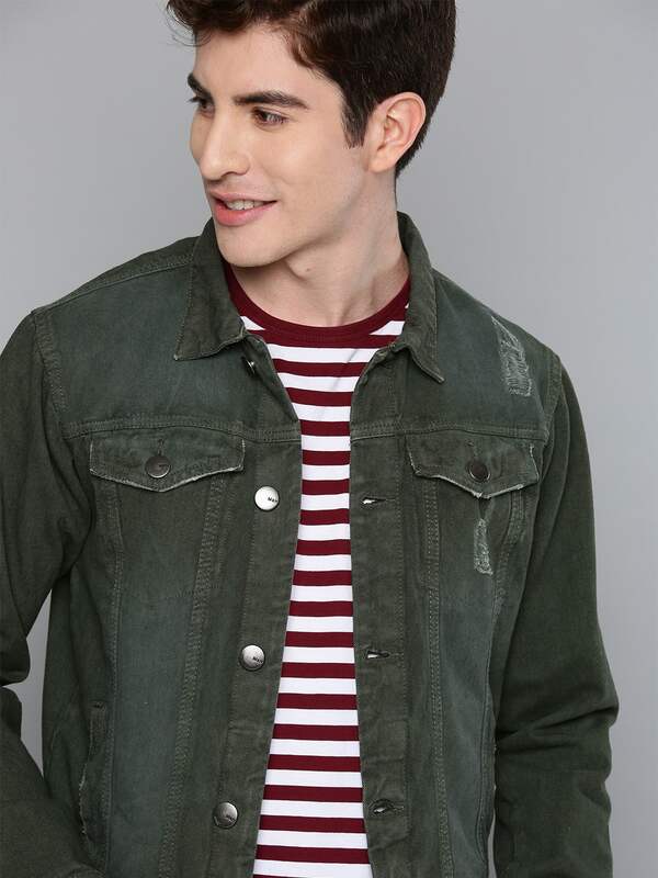 Olive Green Men Denim Jackets - Buy 