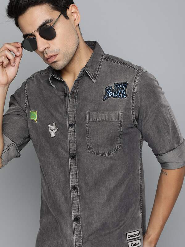 Men Black Denim Shirts - Buy Men Black 