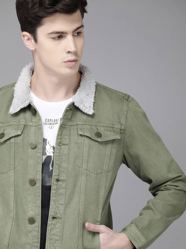 Olive Green Men Denim Jackets - Buy 