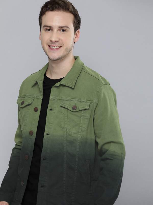 Olive Green For Men Denim Jeans Jackets 